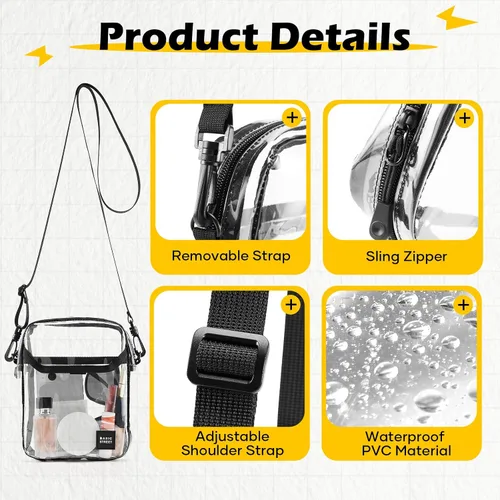 Vista 6 de SEAFEW Clear Mini Crossbody Bag Shoulder Bag for Men, Small Messenger Satchel Bag for Women