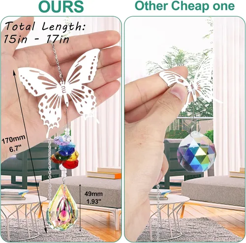 Vista 6 de Atrapasoles de cristal con prismas para ventana colgante, decoración de arco iris para interiores, búho, colibrí, mariposa, prisma, regalo, paquete