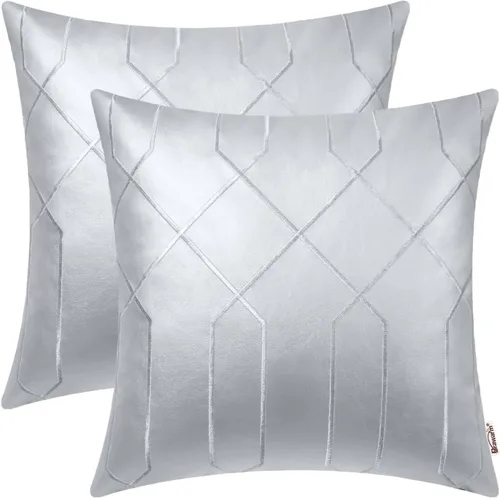 Vista 16 de BRAWARM Fundas de almohada de cuero 16 X 16 pulgadas, paquete de 2 fundas de almohada de cuero sintético negro, fundas de almohada decorativas