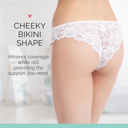 Vista 3 de Allie - Paquete de 3 calzones de bikini de encaje para mujer, braguitas atrevidas con cobertura mínima de media espalda