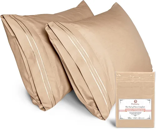 Vista 2 de P Pothuiny Fundas de almohada 100% microfibra – Fundas de almohada beige súper suaves de 20 x 30 pulgadas – Juego de 2 fundas de almohada