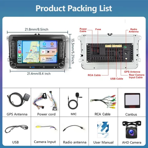 Vista 7 de 2G+64G Android para VW Jetta Seat Passat Tiguan CC Golf Skoda doble Din estéreo del coche con Carplay inalámbrico/Android Auto 7 pulgadas HD