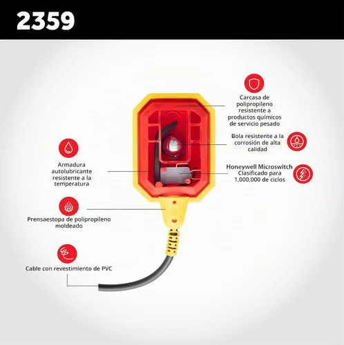 Vista 3 de Interruptor de flotador para bomba de sumidero, sensor de nivel de agua de 6 pies con microinterruptor Honeywell y longitud de sujeción ajustable
