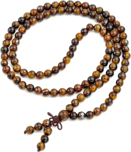 Vista 9 de Jovivi Collar tibetano de 0.236 in 0.315 in, 108 cuentas de piedras preciosas naturales de ojo de tigre de oración Mala