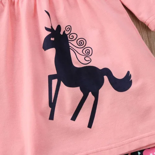 Vista 4 de Conjunto de ropa de invierno para niñas pequeñas, con volantes, con parte superior de túnica a rayas, 2
