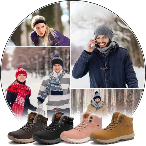 Vista 7 de Botas de senderismo para mujer y hombre, forro cálido, botas de nieve para exteriores, antideslizantes, resistentes al agua