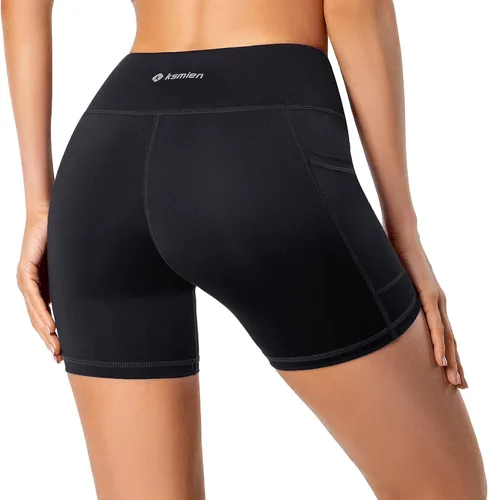 Vista 2 de Ksmien Pantalones cortos de compresión para mujer, cintura alta, para yoga, entrenamiento, ciclismo, 58 pulgadas, con bolsillos laterales