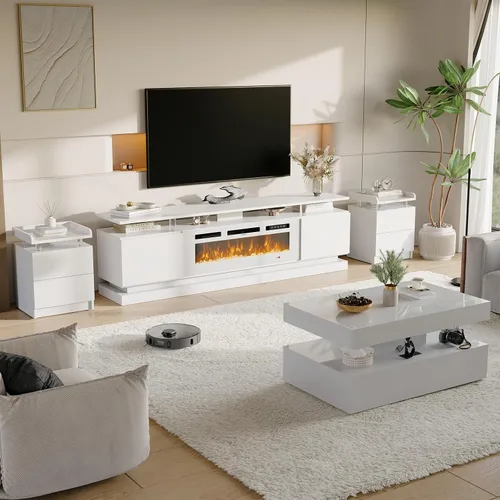 Vista 17 de 2 Piece Modern Table Set Includes 70" Fireplace TV Stand & 47" Coffee Table with Charging Station and USB Ports, for Living Room, Black