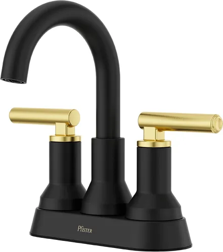 Vista 27 de Grifo para lavabo de baño Pfister Capistrano, 8 pulgadas de separación amplia, 2 manijas, 3 orificios, certificado NSF, acabado negro mate Spot Spot