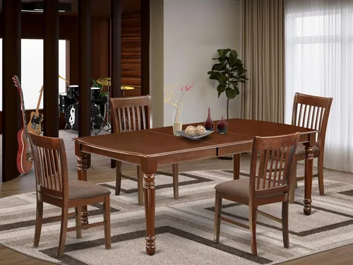 Vista 2 de East West Furniture DONO5-MAH-C - Juego de comedor de 5 piezas para 4 personas, incluye una mesa de comedor rectangular con hojas de mariposa y 4