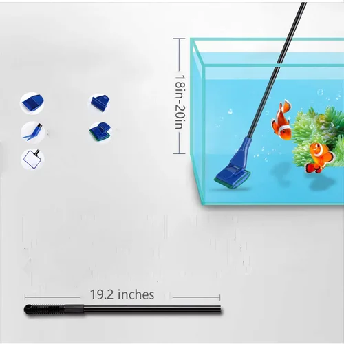 Vista 4 de Kit de herramientas de limpieza de acuario 5 en 1 función para tanque de peces largo y profundo, incluyendo raspador de algas, esponja de limpieza