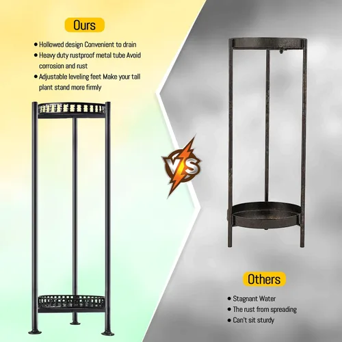 Vista 4 de LUBORN Soporte para plantas para interiores y exteriores, soportes para plantas de 30 pulgadas de alto, soporte de metal de 2 niveles, soporte