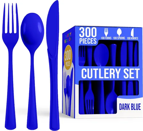 Vista 12 de Party Solids - Juego de cubiertos de plástico negro resistente de 300 piezas, cubiertos desechables negros resistentes, juegos de utensilios, 100