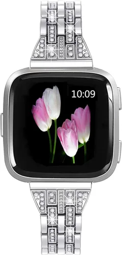 Vista 7 de Bandas compatibles con Fitbit Versa 2/Versa Lite/Versa, pulsera de repuesto con diamantes de imitación de metal para mujer, color negro