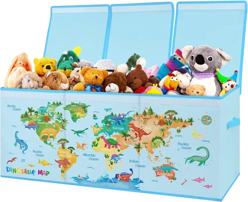 Vista 9 de decalsweet Caja de juguetes para niños, contenedor de almacenamiento plegable con asas para tapas para niños y niñas, caja organizadora de juguetes