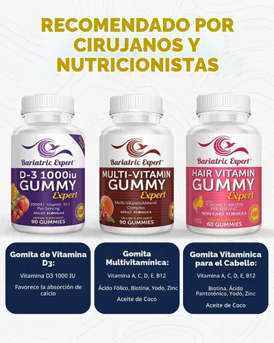 Vista 4 de Multivitamínico bariátrico, paquete de 3 gomitas multivitamínicas, 90 masticables - Gomitas D3 90 masticables - Gomitas de vitaminas