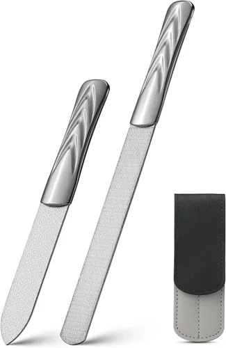 Vista 8 de FVION Limas de uñas de metal profesionales, 2 piezas, doble cara, acero inoxidable, grano grueso y fino, juego de herramientas de manicura y pedicura