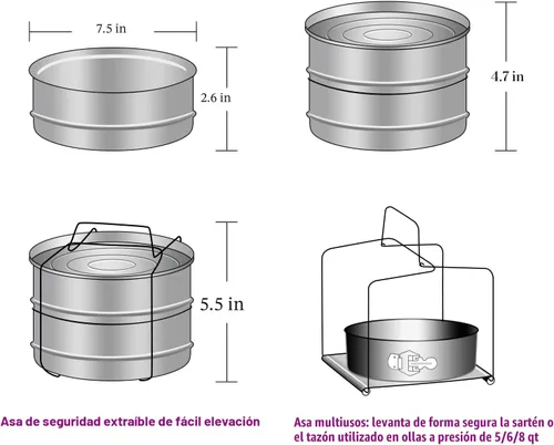 Vista 5 de Aozita - Compartimentos para cocción al vapor apilables con correa para accesorios de olla instantánea de 5,6/7,5 litros - Olla dentro de olla