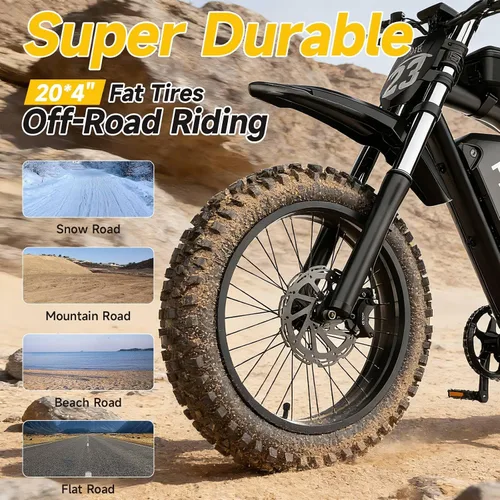 Vista 3 de HiKeep Bicicleta eléctrica para adultos – Peak 3000W, 52V 40Ah Fat Tire E-Bike con neumáticos de 20 x 4.0, suspensión completa, frenos hidráulicos