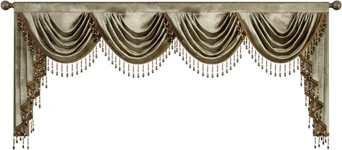Vista 61 de VOGOL Cenefa de cortinas de terciopelo grueso para dormitorio, cenefas de cascada de lujo con aislamiento térmico dorado para sala de estar formal