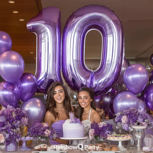 Vista 6 de Globo de número 0 de 40 pulgadas de RainbowQ Party, grande, color púrpura, para niños o niñas, números del 0 al 9, de papel de aluminio y Mylar