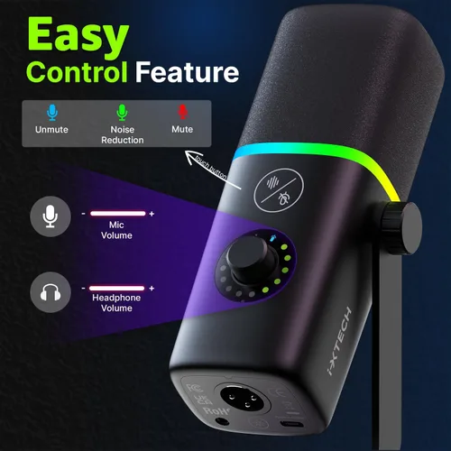 Vista 6 de IXTECH - Micrófono USB para juegos para PC, micrófono condensador con cancelación de ruido para podcasts y transmisión de video con soporte