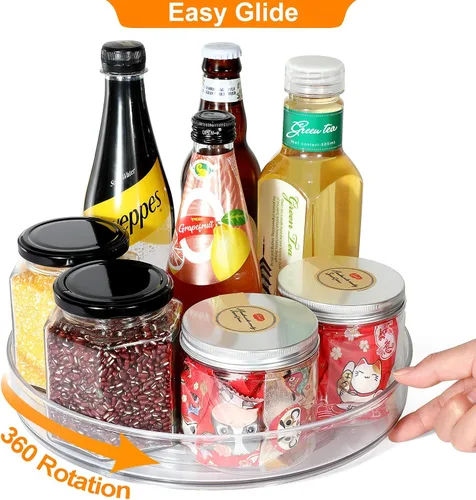 Vista 2 de Lazy Susan - Organizador de condimentos, plato giratorio de almacenamiento para gabinete, nevera, encimera, despensa, baño, paquete redondo de 2
