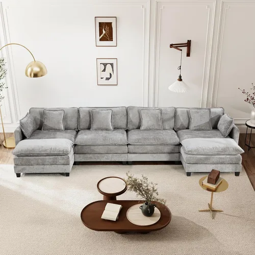 Vista 71 de Sofá seccional modular convertible de 76.7", sofás de dos plazas de chenilla con asiento profundo y cojines tipo loveseat para sala de estar, Beige