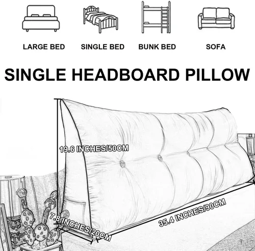 Vista 7 de Almohada triangular de lectura, almohada de cabecera de cuña para cama de día, respaldo de tatami, funda extraíble, cojín de soporte lumbar, azul