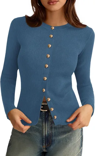 Vista 10 de PRETTYGARDEN Suéteres tipo cárdigan ligeros de otoño para mujer Marrón