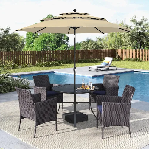 Vista 12 de MFSTUDIO Juego de comedor al aire libre para 4, juegos de comedor de 5 piezas, mesa de patio y sillas para 4 con paraguas, juego de muebles de Beige
