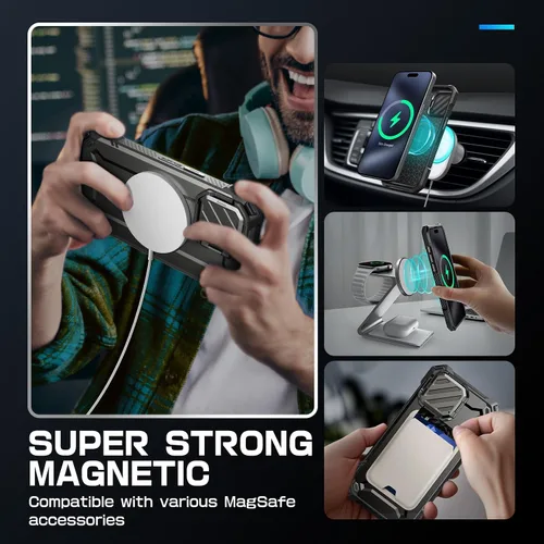 Vista 6 de SUPCASE para iPhone 15 Pro Max Funda con cubierta para cámara y soporte (UBMag XT) [Compatible con MagSafe] [Soporte incorporado]
