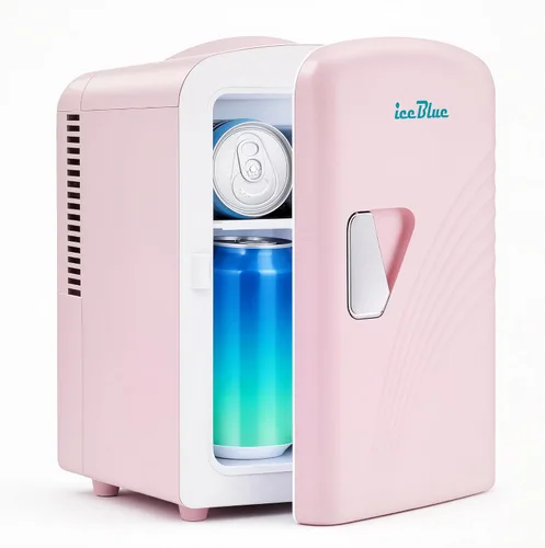 Vista 11 de Iceblue Mini nevera, 4 litros/6 latas de maquillaje con ondulado retro Blanco