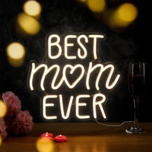 Vista 7 de Baquler Letrero de neón con luces LED con texto en inglés "Best Dad Ever", regalo para decoración de pared del día del padre, expresarte agradecido