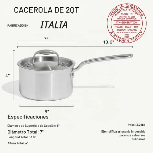 Vista 3 de Made In Cookware - Cacerola antiadherente CeramiClad de 2 cuartos de galón con tapa, revestimiento de acero inoxidable de 5 capas con mango que se