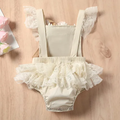 Vista 63 de Sasaerucure Traje de verano para bebé niña, sin mangas, mameluco de encaje tutú, mameluco de una pieza con volantes