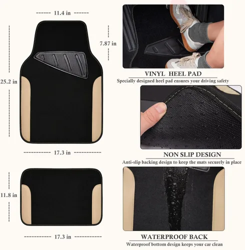 Vista 2 de CAR PASS Alfombrilla impermeable para automóvil, alfombrillas universales para automóvil con almohadilla para el talón del conductor, alfombra