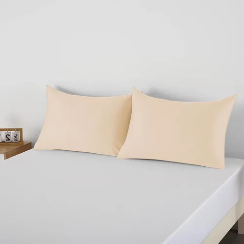 Vista 7 de Juego de 2 protectores de almohada de algodón egipcio 100%, tejido satinado de 400 hilos, protectores de almohada estilo cremallera de fácil cuidado