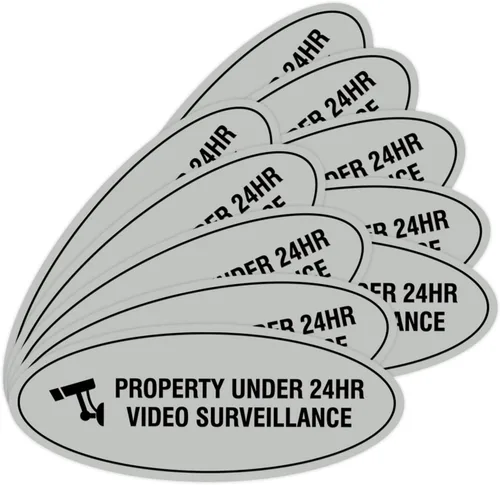 Vista 38 de Cartel de vigilancia oval PROPERTY UNDER 24HR - Negro - Pequeño (1 paquete)