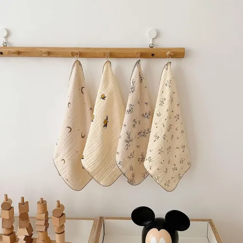 Vista 12 de BuLuTu - Paños de limpieza reutilizables 100% algodón muselina para cocina, 4 unidades, paños de cocina con estampado floral dulce, paños de esponja