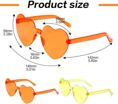 Vista 93 de Lentes de sol con forma de corazón, 2 pares de lentes de sol en forma de corazón, gafas de sol rave para mujeres, regalos de fiesta