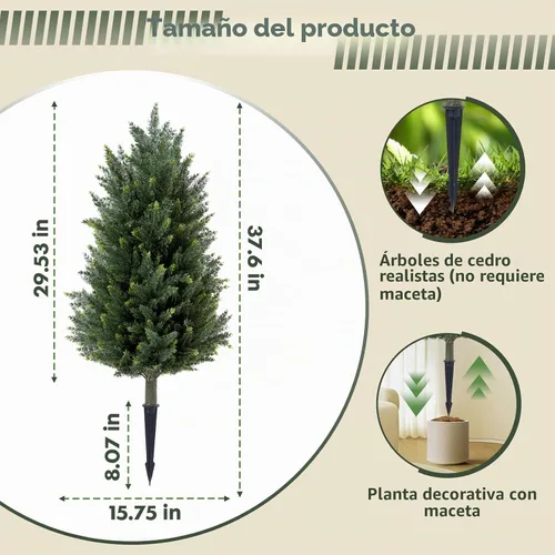 Vista 6 de Set of 2 Artificial Cedar Topiary Christmas Trees, 3FT UV-Resistant Faux Cypress Shrubs with Ground Spikes — Tall Evergreen Decorative Plants for 2