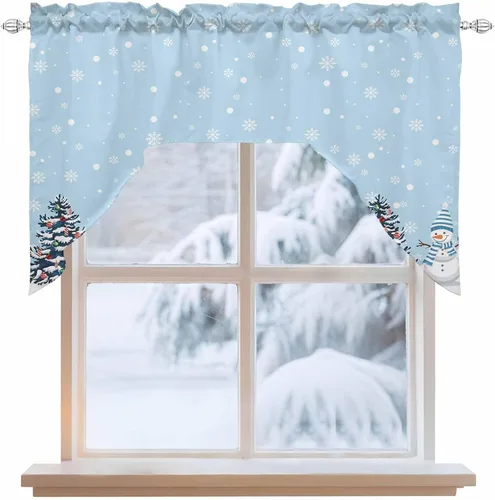 Vista 2 de Muñeco de nieve de Navidad, cenefa de cocina, cenefa con bolsillo para barra, paneles de cortina para dormitorio, sala de estar, baño, cafetería
