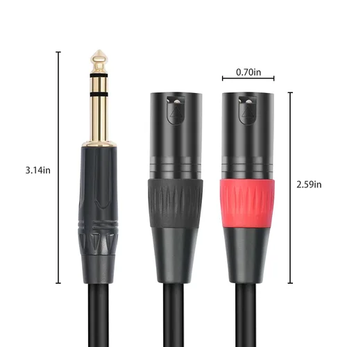 Vista 4 de 1/4 TRS a doble XLR macho Y-Splitter Cable de conexión estéreo de 1/4 pulgadas (0.250 in) a 2 XLR Cable de conexión de 3.3 pies