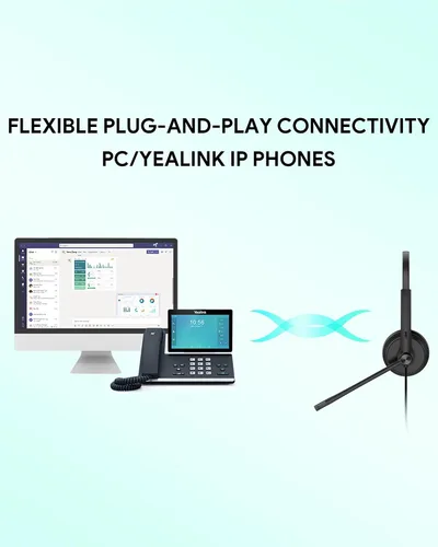 Vista 5 de Yealink Auriculares USB UH34 con micrófono, certificados por equipos, auriculares con cable con micrófono con cancelación de ruido para computadora