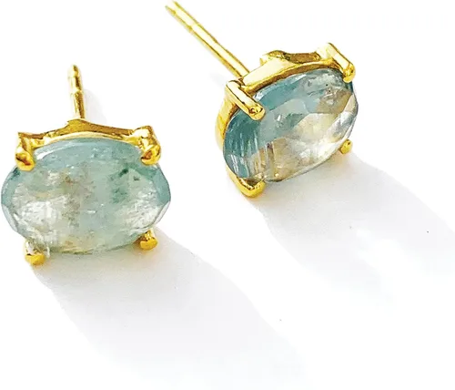 Vista 12 de Aretes de oro azul aguamarina, oro micro de 14 quilates sobre plata de ley 925, hermosa piedra preciosa auténtica, regalo de joyería para mujer, 2CT