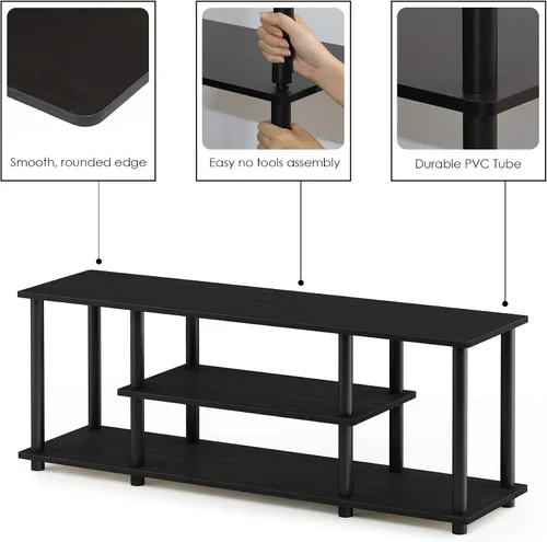 Vista 6 de Furinno Turn-N-Tube - Soporte para televisor de 3 niveles, 3D, sin herramientas, para televisores de hasta 50 pulgadas, con tubos redondos