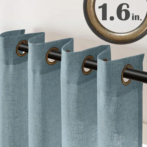 Vista 5 de Jinchan Cortinas de lino azul semitransparentes de 96 pulgadas de largo, 2 paneles para sala de estar con ojales, cortinas oscuras de lino
