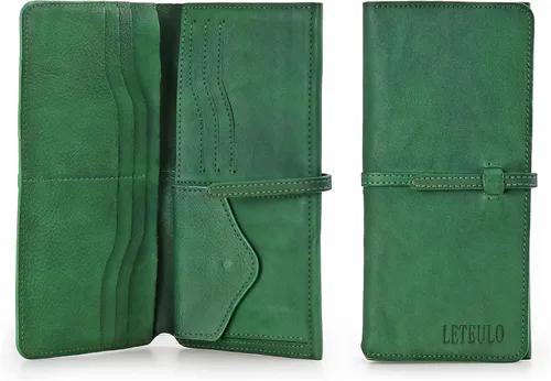 Vista 5 de LETEULO Carteras para mujer, de piel auténtica, organizador de tarjetas, monedero, monedero de teñido por inmersión, carteras ultrafinas para mujer