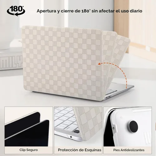 Vista 5 de Funda compatible con MacBook Air de 13 pulgadas (versión 2010-2017). Modelos: A1466 / A1369, funda rígida de piel crema texturizada a cuadros, sin